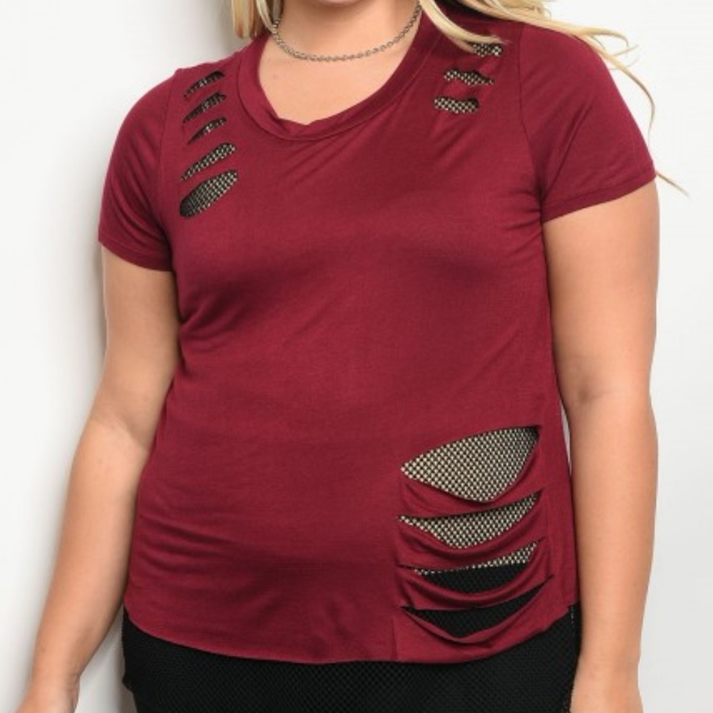 +sz Distressed tee w/mesh